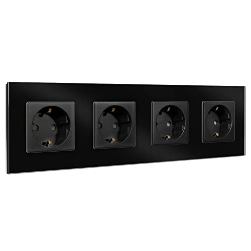 Navaris Glas Schuko Steckdose vierfach - mit Montagematerial - Design Schutzkontakt Wandsteckdose mit Glasrahmen - in Schwarz Navaris Glas Schuko Steckdose vierfach - mit Montagematerial - Design Schutzkontakt Wandsteckdose mit Glasrahmen - in Schwarz von Navaris