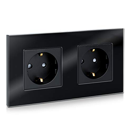Navaris Glas Schuko Steckdose zweifach - mit Montagematerial - Design Schutzkontakt Wandsteckdose mit Glasrahmen - Doppelsteckdose in Schwarz Navaris Glas Schuko Steckdose zweifach - mit Montagematerial - Design Schutzkontakt Wandsteckdose mit Glasrahmen - Doppelsteckdose in Schwarz von Navaris