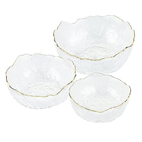 Navaris Glasschüssel Set mit goldenem Rand - 3 Größen - Glas Servierschüssel Set für Salat Dessert Obst Snacks - Salatschüssel Glasschale rund von Navaris