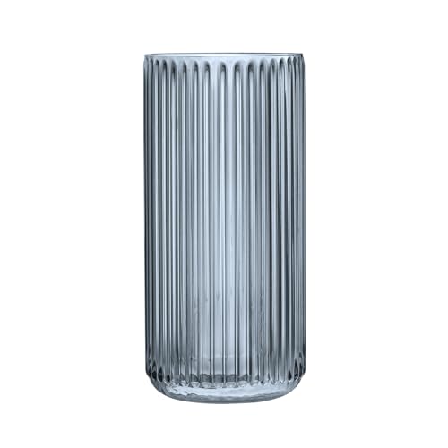 Navaris Glasvase geriffelt groß 25cm Höhe Ø 11,5cm - Blumenvase Glas minimalistisch Skandinavischer Stil - Vase Glas für Blumenarrangements Deko Wohnzimmer - grau von Navaris
