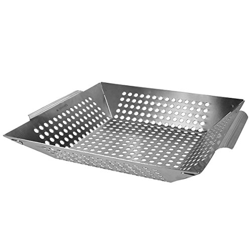 Navaris Grillpfanne Grillschale Edelstahl Schale - Gemüse Grill Pfanne Grillkorb - Großer Rost Grillkorb - Ofen Gemüsekorb 35x30x6cm von Navaris