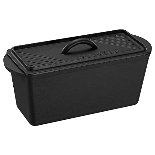 Navaris Gusseisen Brotbackform mit Deckel - 34 x 13 x 13cm - Kastenform Backform Auflaufform - Dutch Oven rechteckig mit Griff zum Brot Backen und Kochen von Navaris