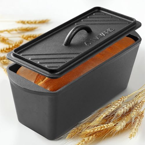 Navaris Gusseisen Brotbackform mit Deckel - 34cm - Vorgewürzt - Gleichmäßige Wärmeverteilung für perfektes Brot - Backform rechteckig - Brot backen Zubehör - Kastenform von Navaris