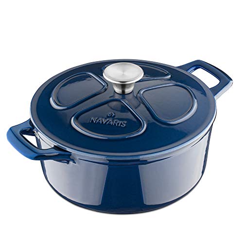Navaris Gusseisen Topf - Gusseisen Bräter - Kochtopf 3,5l - Ø 24cm Schmortopf mit Deckel - Brotbacktopf - Brattopf - Für alle Speisen und Kochflächen - Dunkelblau Navaris Gusseisen Topf - Gusseisen Bräter - Kochtopf 3,5l - Ø 24cm Schmortopf mit Deckel - Brotbacktopf - Brattopf - Für alle Speisen und Kochflächen - Dunkelblau von Navaris