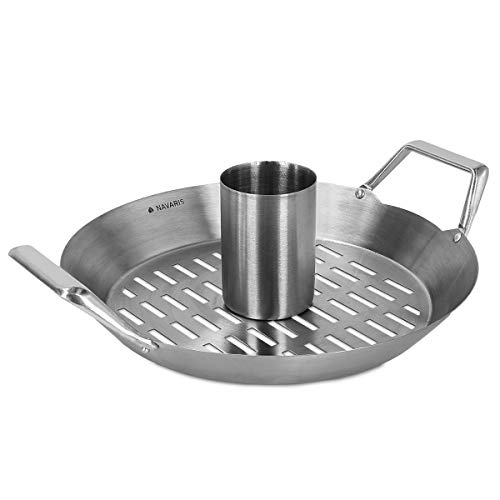 Navaris Hähnchenbräter Grill Hähnchen Halter - Geflügel Ständer für Backofen BBQ - Edelstahl Bräter mit Aromabehälter Abtropfschale - Ø 30,5cm von Navaris