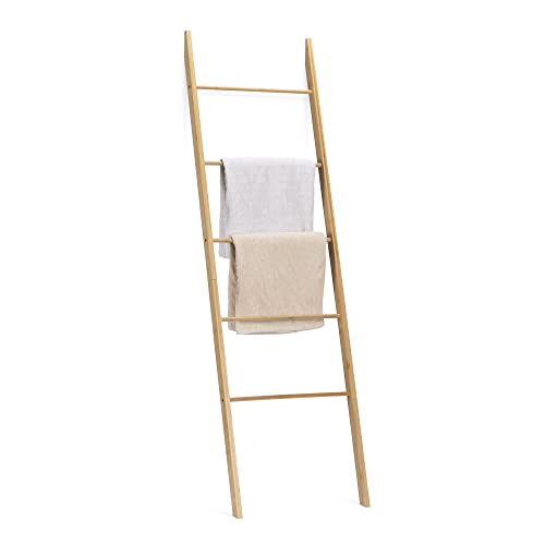 Navaris Handtuchleiter Holz Leiter aus Bambus - Bambusleiter für Handtücher Kleidung Accessoires - robuste Holzleiter für Bad Garderobe Schlafzimmer - 5 Sprossen von Navaris