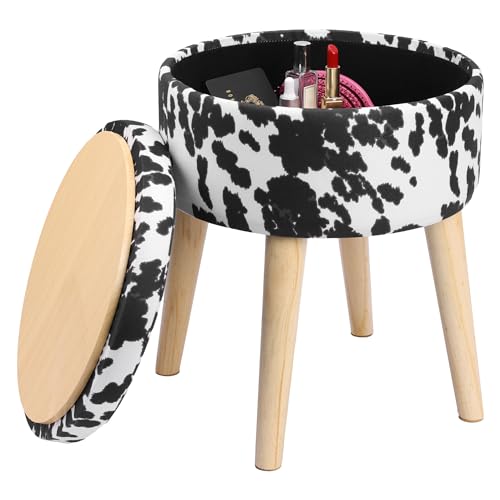 Navaris Hocker mit Stauraum rund - Tier Ottoman - Polsterhocker - ottomane beige - Hocker gepolstert - Hocker rund Plüsch - Samt Pouf mit Stauraum - Pouf Hocker - Kuh Sitzhocker von Navaris