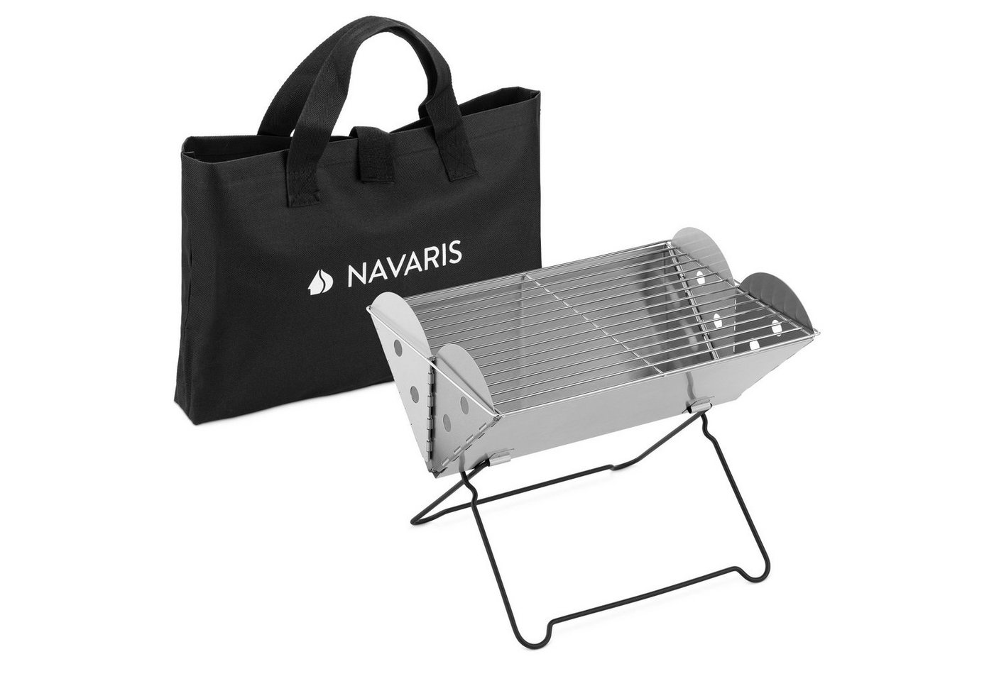 Navaris Holzkohlegrill Klappbarer BBQ-Grill - 35x26,5x24,5cm - aus Edelstahl von Navaris