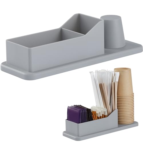 Navaris Kaffee Organizer Set - 24,4 x 8,7 x 6,8cm - Aufbewahrungsbox Kaffeezubehör - Zubehör Box für z. B. Becher Zucker Milch Kaffeesahne Kapseln - Grau von Navaris