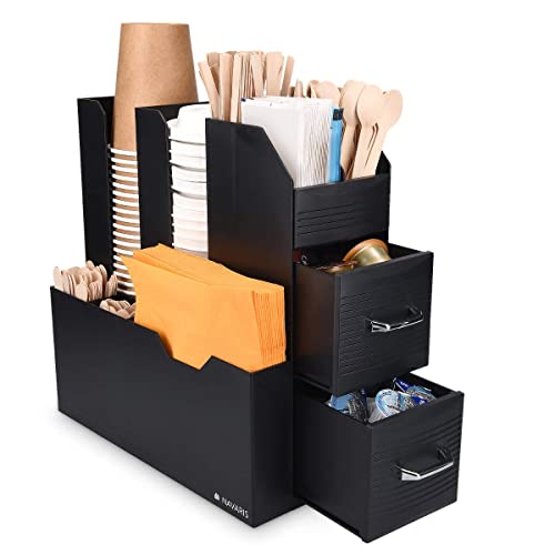 Navaris Kaffee Organizer Set Aufbewahrungsbox Kaffeezubehör - Aufbewahrung von Zubehör - Spender für u. a. Zucker Sirup Milch Servietten Kapseln von Navaris