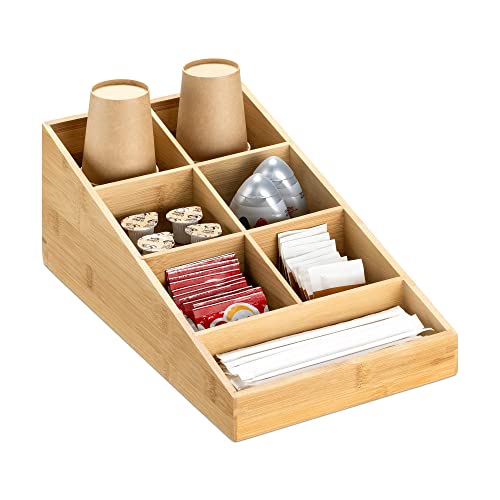 Navaris Kaffee Spender Organizer - Aufbewahrung von Kaffeezubehör - Kaffeebar für Zucker Milch Servietten Kapseln - Bambus Kaffeestation 7 Fächer von Navaris