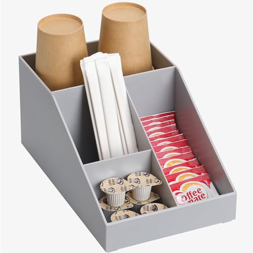 Navaris Kaffee Spender Organizer - Aufbewahrung von Zubehör - Kaffeebar für u. a. Zucker Milch Servietten Kapseln - Kaffeestation 10 Fächer - Grau von Navaris