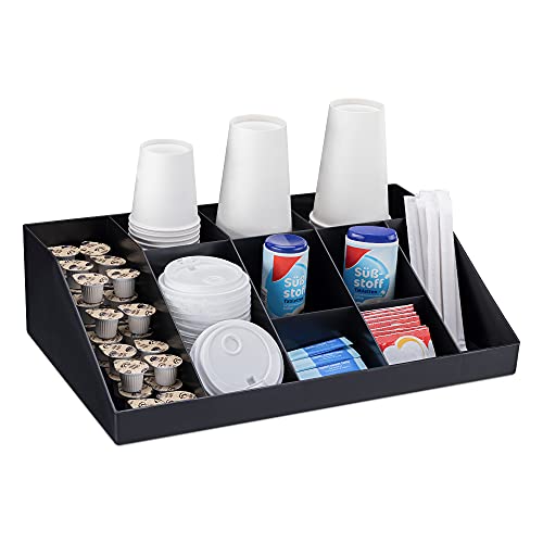 Navaris Kaffee Spender Organizer - Aufbewahrung von Zubehör - Kaffeebar für u. a. Zucker Milch Servietten Kapseln - Kaffeestation 10 Fächer schwarz von Navaris