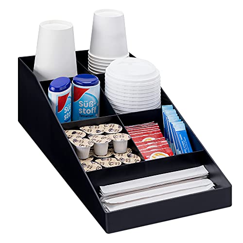 Navaris Kaffee Spender Organizer - Aufbewahrung von Zubehör - Kaffeebar für u. a. Zucker Milch Servietten Kapseln - Kaffeestation 7 Fächer schwarz von Navaris