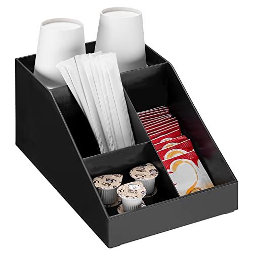 Navaris Kaffee Spender Organizer - Aufbewahrung von Zubehör - Kaffeebar für u.a. Zucker Milch Servietten Kapseln - Kaffeestation 4 Fächer schwarz von Navaris