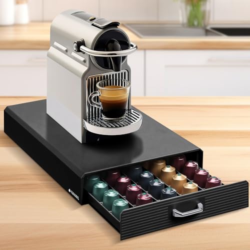 Navaris Kapselhalter kompatibel mit Nespresso Kapseln - Kaffeekapseln Aufbewahrung für 50 Kapseln - Kapselspender Schublade - Kapselaufbewahrung - Coffee Capsule Holder - Schwarz von Navaris
