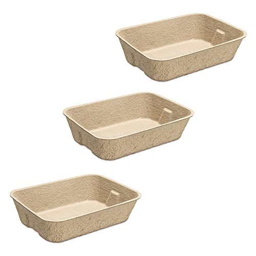 Navaris Katzentoilette Katzenklo ohne Deckel - 3X Katzen Toilette Box Schale aus Papier - offenes Klo mit Rand - auslaufsicher kompostierbar von Navaris