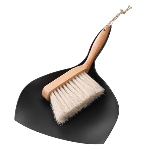 Navaris Kehrset aus Holz und Kunststoff - Mini Kehrschaufel Set - Handbesen mit Schaufel - Kleiner Besen - Tischkehrset Kehrwisch klein - Retro Stil Handfeger Weiss schwarz von Navaris