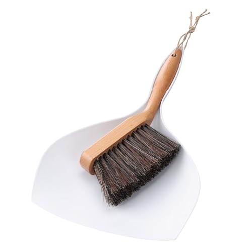 Navaris Kehrset aus Holz und Kunststoff - Handbesen und Schaufel - Mini Handfeger Besen und Kehrblech - Bürste und Kehrer - Weiße Schaufel Schwarzer Feger von Navaris