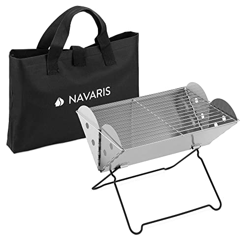 Navaris Klappbarer BBQ-Grill - 35x26,5x24,5 cm - Holzkohle Grill aus Edelstahl faltbar - Outdoor Grill klappbar - Klappgrill mit Tragetasche von Navaris