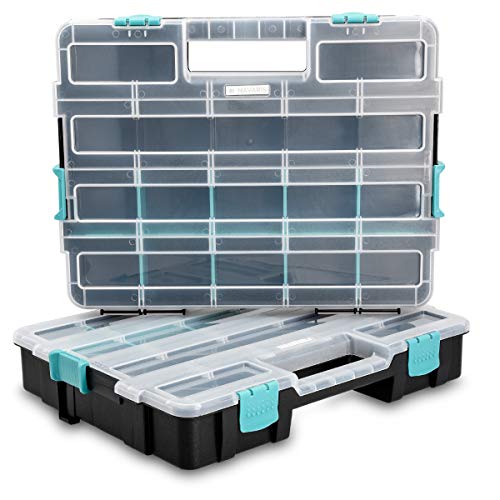 Navaris Kleinteile Organizer XL - Profi Sortierkasten zweistöckig 37,5x29x13,4cm - Verstellbare Fächer - Schrauben Sortimentskasten Box leer ohne Zubehör von Navaris