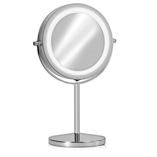 Navaris Kosmetikspiegel mit LED Beleuchtung - Spiegel mit normaler und 7-facher Vergrößerung - Schminkspiegel beleuchtet 360° drehbar von Navaris