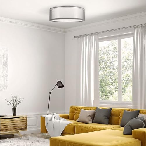 Navaris LED Deckenleuchte 2-Schicht-Design - dimmbar mit Fernbedienung - verstellbare Farbtemperatur - Design Stoff Deckenlampe - Weiß von Navaris