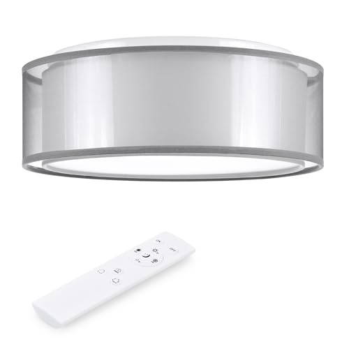 Navaris LED Deckenleuchte 2-Schicht-Design - dimmbar mit Fernbedienung - verstellbare Farbtemperatur - Design Stoff Deckenlampe - Weiß von Navaris