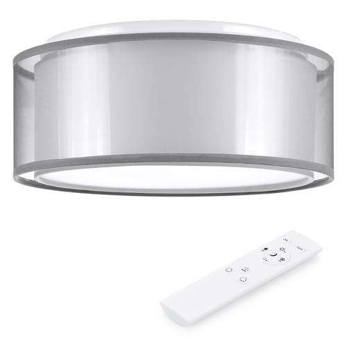 Navaris LED Deckenleuchte 2-Schicht-Design - dimmbar mit Fernbedienung - verstellbare Farbtemperatur - Design Stoff Deckenlampe - Weiß von Navaris