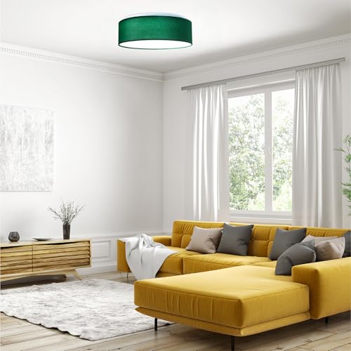 Navaris LED Deckenleuchte 22W - Rund ∅ 40cm - Design Samt Stoff Grün - Deckenlampe LED Licht Dimmbar mit Farbtemperaturwechsel und Fernbedienung von Navaris