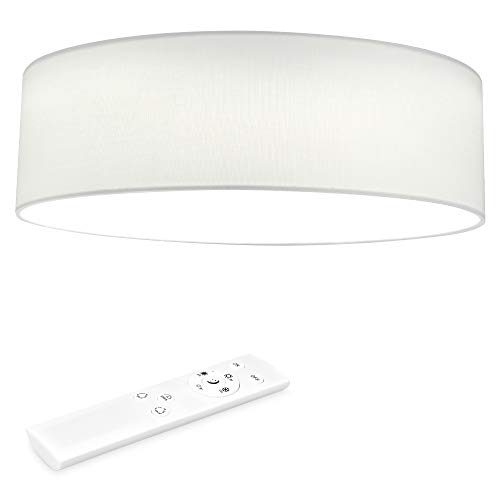 Navaris LED Deckenleuchte 40 cm Rund - Design Stoff Bezug Weiß - Deckenlampe LED Licht Dimmbar mit Farbtemperaturwechsel und Fernbedienung - max 22 Watt 970 Lumen von Navaris