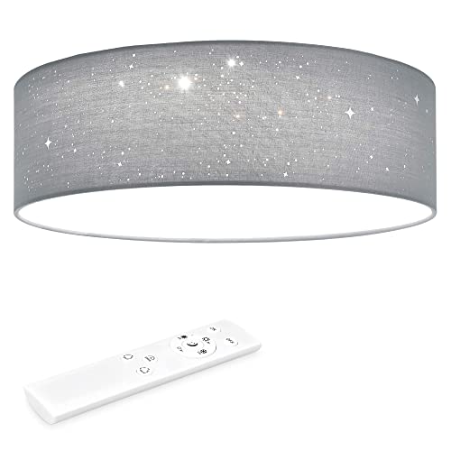 Navaris LED Deckenleuchte 40cm - Dimmbar Farbtemperaturwechsel Fernbedienung - 22W Stoff Hellgrau Sternenhimmel - Wohnzimmer Lampe Schlafzimmer Deckenlampe Kinderzimmer Lampe Decke von Navaris