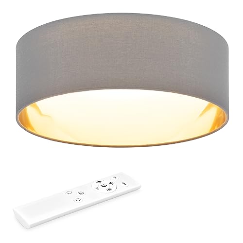 Navaris LED Deckenleuchte Milchglaskuppel - dimmbar mit Fernbedienung - verstellbare Farbtemperatur - Design Stoff Deckenlampe - Dunkelgrau/Gold von Navaris