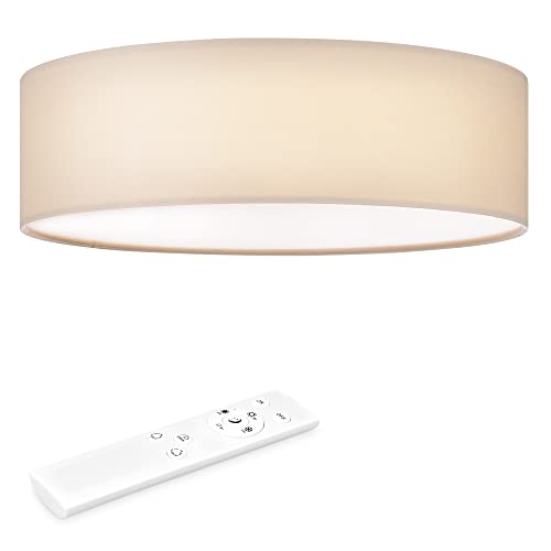 Navaris LED Deckenleuchte 22W - Rund ∅ 40cm - Design Stoff Beige - Deckenlampe LED Licht Dimmbar mit Farbtemperaturwechsel und Fernbedienung von Navaris