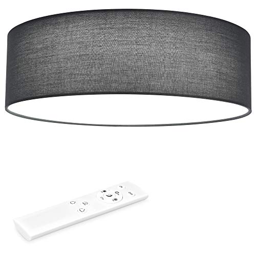 Navaris LED Deckenleuchte 40 cm Rund - Design Stoff Bezug Grau/Dunkelgrau - Deckenlampe LED Licht Dimmbar mit Farbtemperaturwechsel und Fernbedienung - max 22 Watt 970 Lumen von Navaris