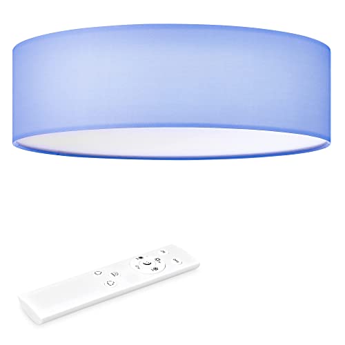 Navaris LED Deckenleuchte 22W - Rund ∅ 40cm - Design Stoff Hellblau - Deckenlampe LED Licht Dimmbar mit Farbtemperaturwechsel und Fernbedienung von Navaris