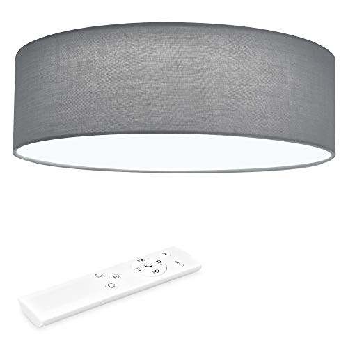 Navaris LED Deckenleuchte 40 cm Rund - Design Stoff Bezug Grau/Hellgrau - Deckenlampe LED Licht Dimmbar mit Farbtemperaturwechsel und Fernbedienung - max 22 Watt 970 Lumen von Navaris