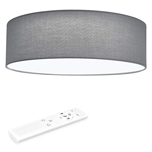 Navaris LED Deckenleuchte 22W - Rund ∅ 40cm - Design Stoff Hellgrau - Deckenlampe LED Licht Dimmbar mit Farbtemperaturwechsel und Fernbedienung von Navaris