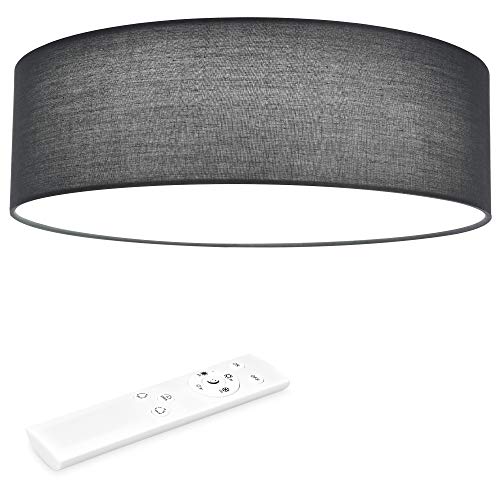 Navaris LED Deckenleuchte 12W - Rund ∅ 32cm - Design Stoff Dunkelgrau - Deckenlampe LED Licht Dimmbar mit Farbtemperaturwechsel und Fernbedienung von Navaris