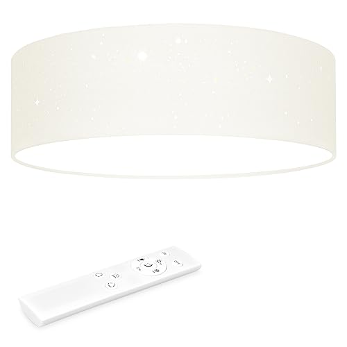 Navaris LED Deckenleuchte 22W - Rund ∅ 40cm - Design Stoff Beige Sterneneffekt - Deckenlampe LED Licht Dimmbar mit Farbtemperaturwechsel und Fernbedienung von Navaris