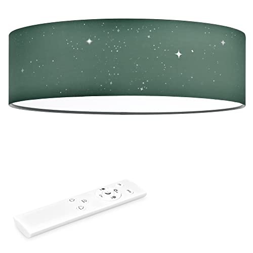 Navaris LED Deckenleuchte 22W - Rund ∅ 40cm - Design Stoff Dunkelgrün Sterneneffekt - Deckenlampe LED Licht Dimmbar mit Farbtemperaturwechsel und Fernbedienung von Navaris