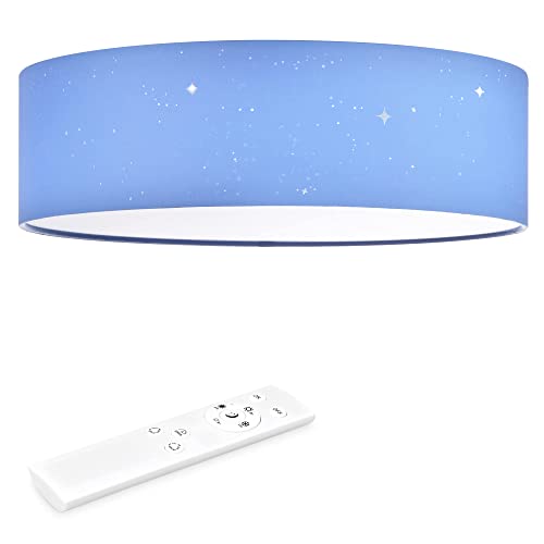 Navaris LED Deckenleuchte 22W - Rund ∅ 40cm - Design Stoff Hellblau Sterneneffekt - Deckenlampe LED Licht Dimmbar mit Farbtemperaturwechsel und Fernbedienung von Navaris