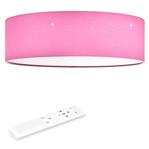 Navaris LED Deckenleuchte 22W - Rund ∅ 40cm - Design Stoff Rosa Sterneneffekt - Deckenlampe LED Licht Dimmbar mit Farbtemperaturwechsel und Fernbedienung von Navaris