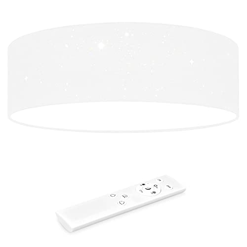 Navaris LED Deckenleuchte 22W - Rund ∅ 40cm - Design Stoff Weiß Sterneneffekt - Deckenlampe LED Licht Dimmbar mit Farbtemperaturwechsel und Fernbedienung von Navaris