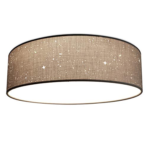 Navaris LED Deckenleuchte rund mit Sterneneffekt - warmweiß - 24 Watt - 13 x 40 x 40cm - Design Stoff Deckenlampe Hellgrau mit Montagematerial von Navaris