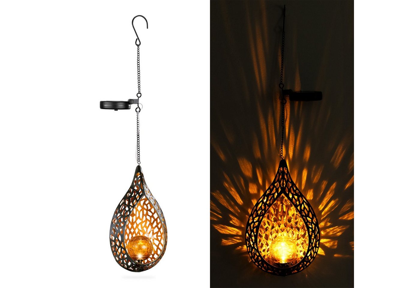 Navaris LED Gartenfackel 1x LED Solar Hängelampe Tropfen-Design - orientalisch - Solarlampe von Navaris