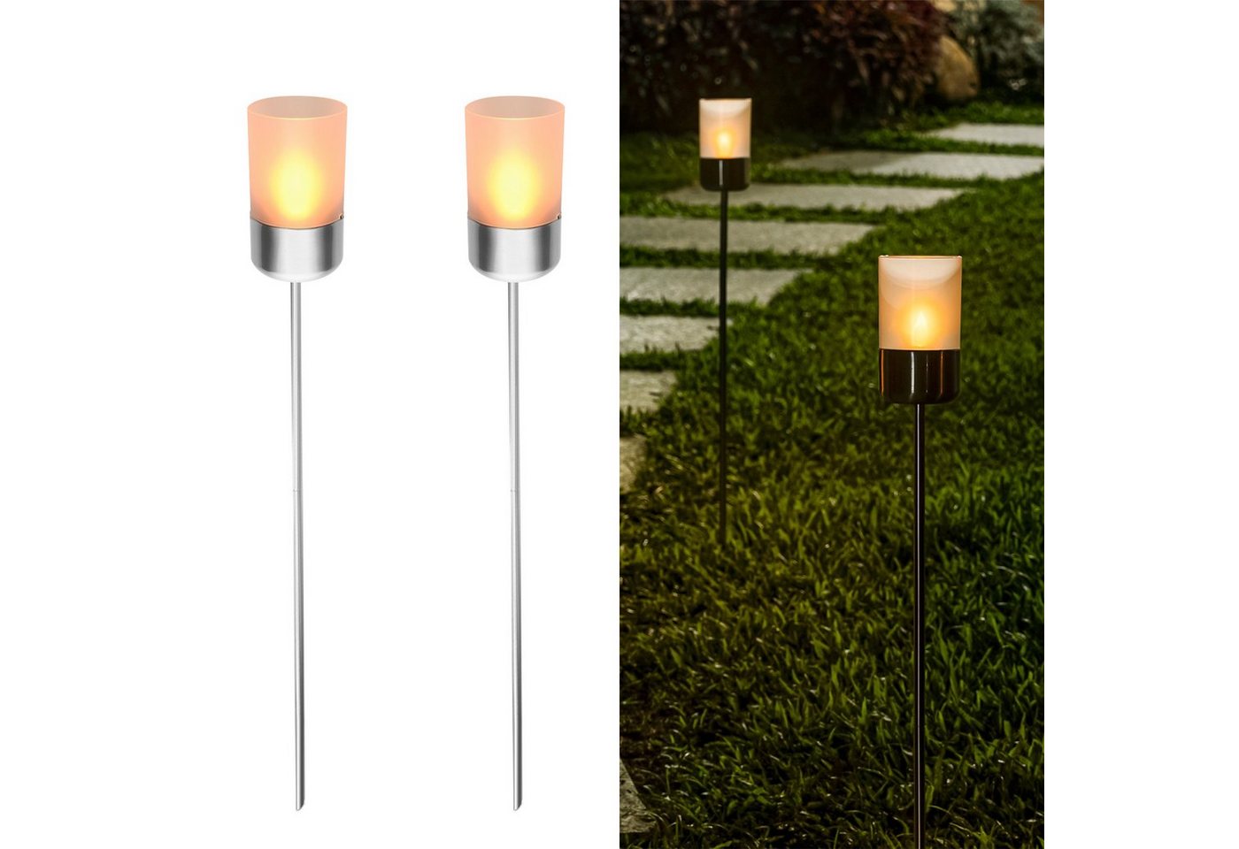 Navaris LED Gartenleuchte 2x LED Solar Gartenfackel - 9,1x91cm - Kerzenschein-Effekt von Navaris