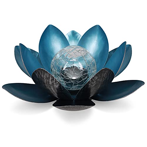 Navaris LED Solar Lotus Laterne - kaltweiß wiederaufladbar - Lotusblüte Solarlampe mit tollem Licht durch Bruchglasoptik - Garten Deko Solarleuchte von Navaris