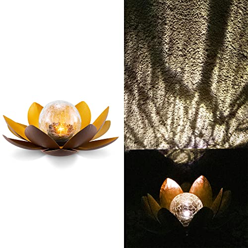 Navaris LED Solar Lotus Laterne - warmweiß wiederaufladbar - Lotusblüte Solarlampe mit tollem Licht durch Bruchglasoptik - Garten Deko Solarleuchte von Navaris