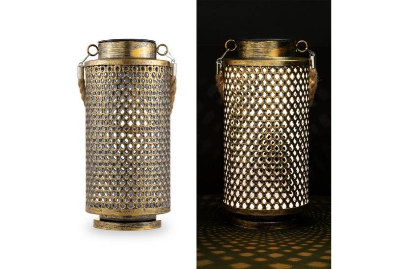 Navaris LED Solarleuchte LED Solarlaterne zylindrisch - Orientalische Garten Laterne - Gold von Navaris